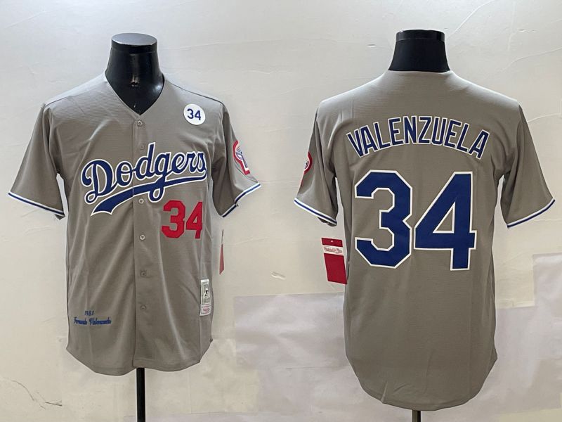 Men Los Angeles Dodgers 34 Valenzuela Grey Throwback Game 2025 Nike MLB Jersey style 3135